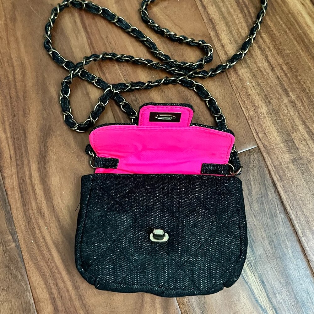 Murval Denim Quilted Cross Body Bag with Pink Lining, Small 5"x6" Never Used